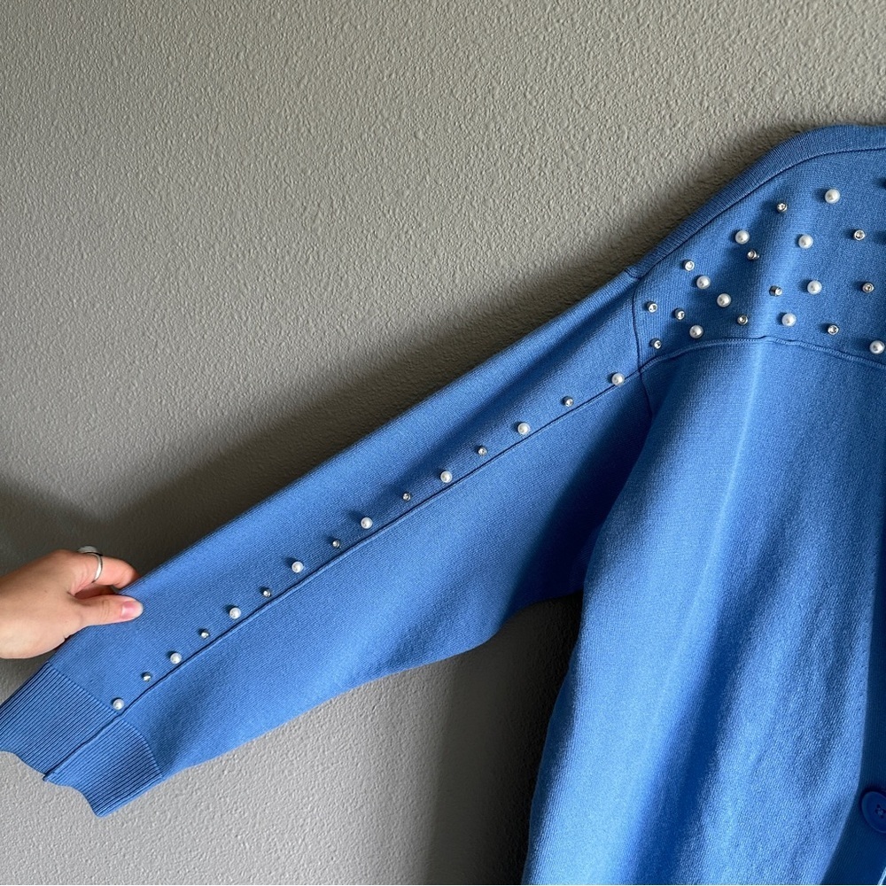 INC Periwinkle Pearl-Embellished Cardigan Sweater Large - Picture 3 of 12